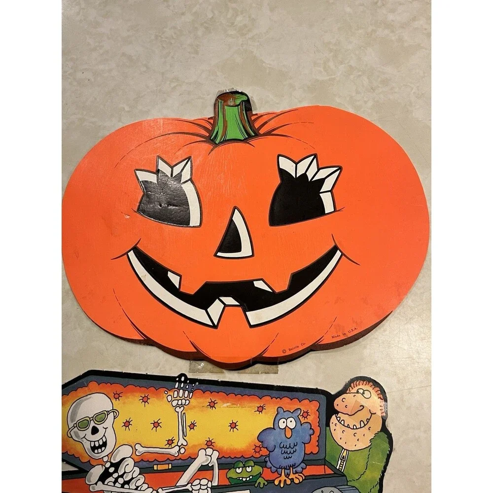 Vtg Beistle Halloween Decorations Die Cut Punch Out Ghosts Cat Jack-o-lantern